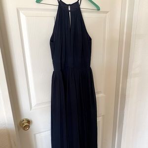 BILL LEVKOFF Navy Halter Chiffon A-Line Dress